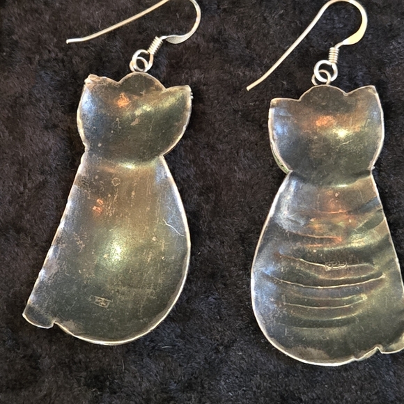 Vintage Kitty Cat Earrings Sterling Silver Handmade - Picture 2 of 5
